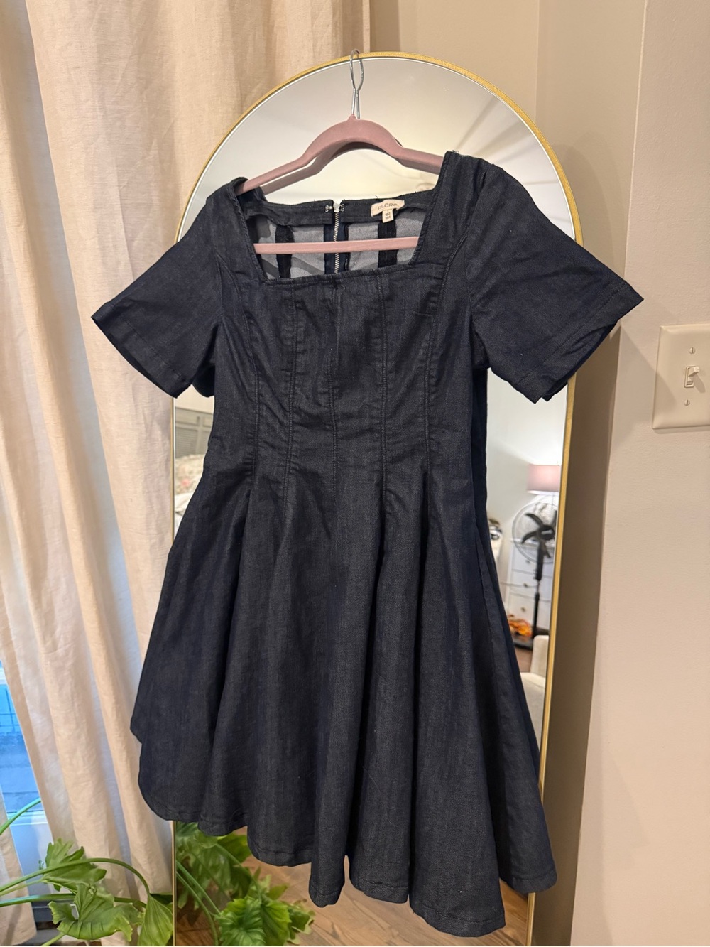 Pilcro Dark Indigo Denim Dress with Pink Hanger Accent